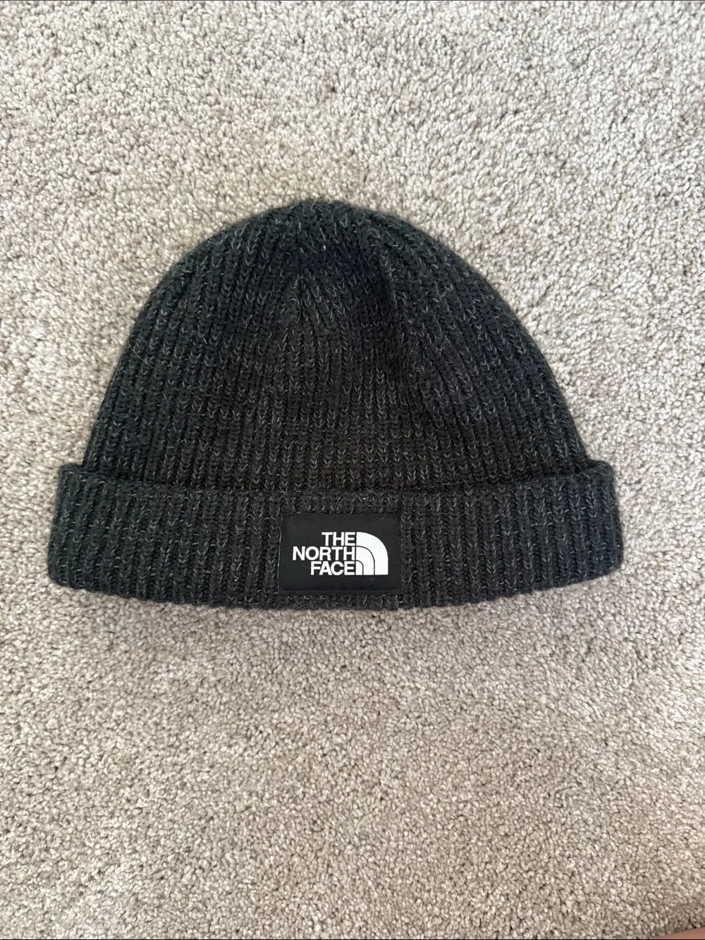 The North Face Salty Black Ribbed Cuffed Beanie with Logo Patch